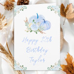 Blue Pumpkins Floral Happy Birthday Card<br><div class="desc">This cute and whimsical birthday card can be personalized with a name or title such as daughter, granddaughter, niece, friend etc. The design features pastel blue pumpkins and beautiful floral arrangements. The text combines handwritten script and modern sans serif fonts for a stylish and modern look. This is perfect for...</div>