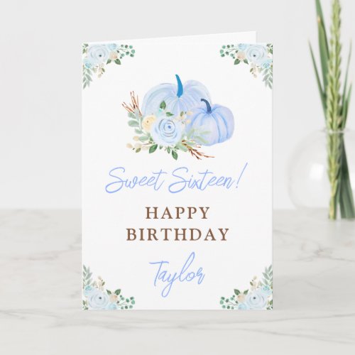 Blue Pumpkins Floral Sweet Sixteen Birthday Card