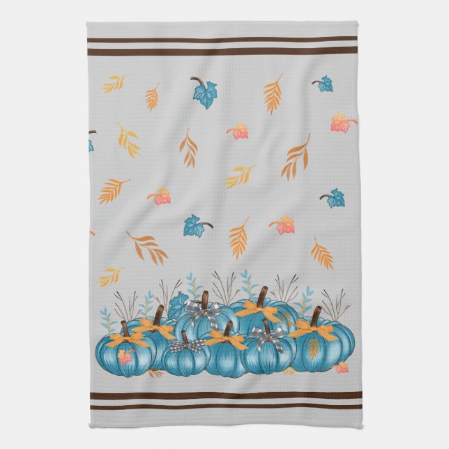 Blue Pumpkins Gray Colorful Kitchen Towel (Vertical)
