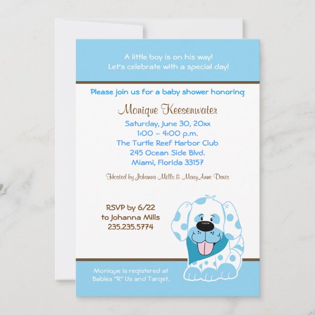 Blue Puppy 5x7 Baby Shower Invitation (Front)