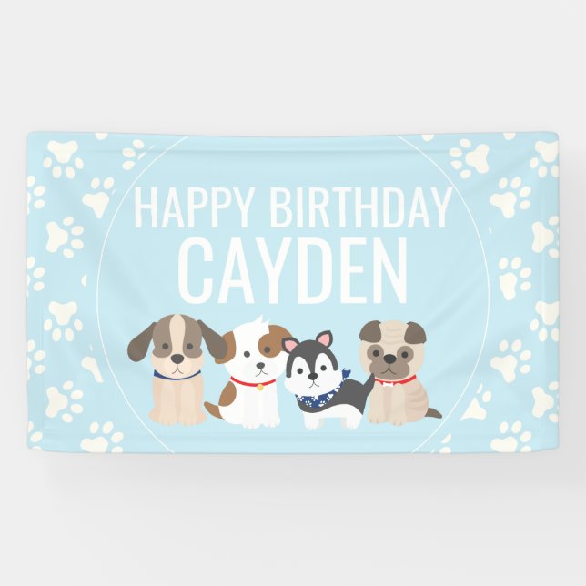 blue puppy birthday party banner (Horizontal)