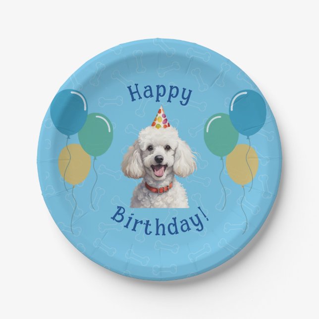 Blue Puppy Dog Birthday Paw-ty Paper Plates (Front)