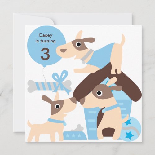 Blue Puppy Dog Custom Birthday Invitations