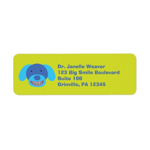 Blue Puppy Dog in Braces Orthodontist Label