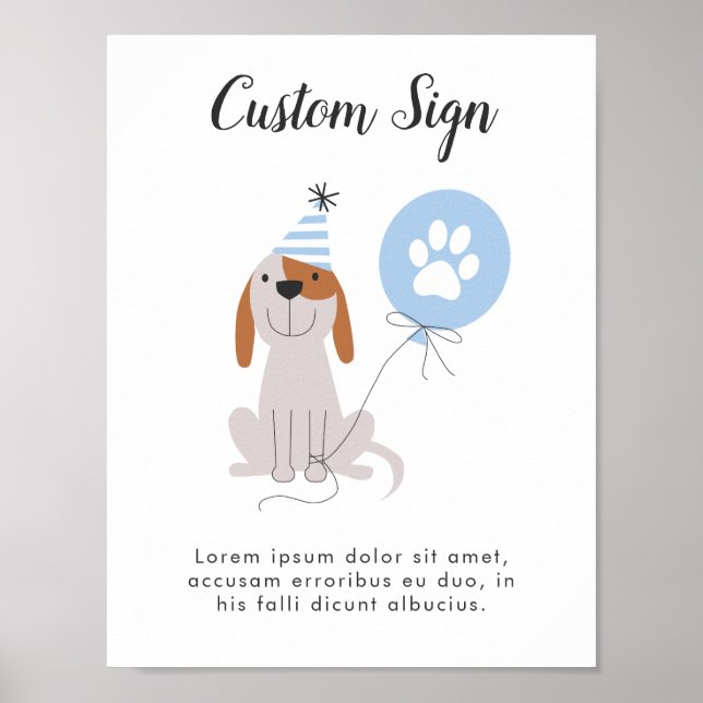 Blue Puppy Dog Theme Birthday Party Custom Sign (Front)