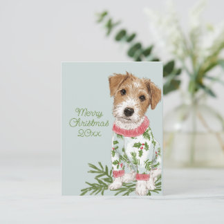 Blue Puppy in Pajamas Flat Holiday Postcard