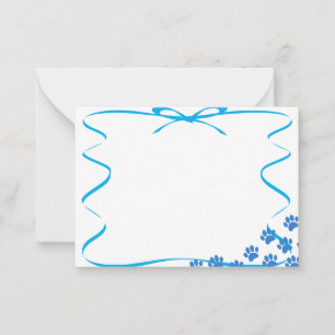 Blue Puppy Paw Prints Ribbon Drawing Note Card