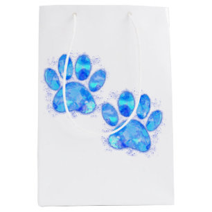 Blue Puppy Paw Prints Watercolor Medium Gift Bag