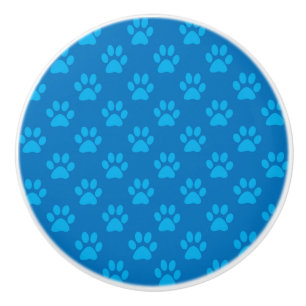 Blue puppy paws pattern ceramic knob