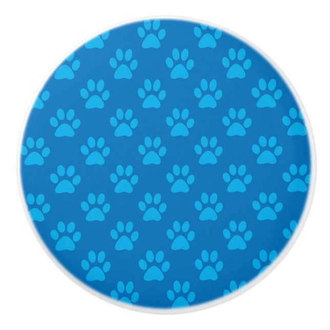 Blue puppy paws pattern ceramic knob (Front)