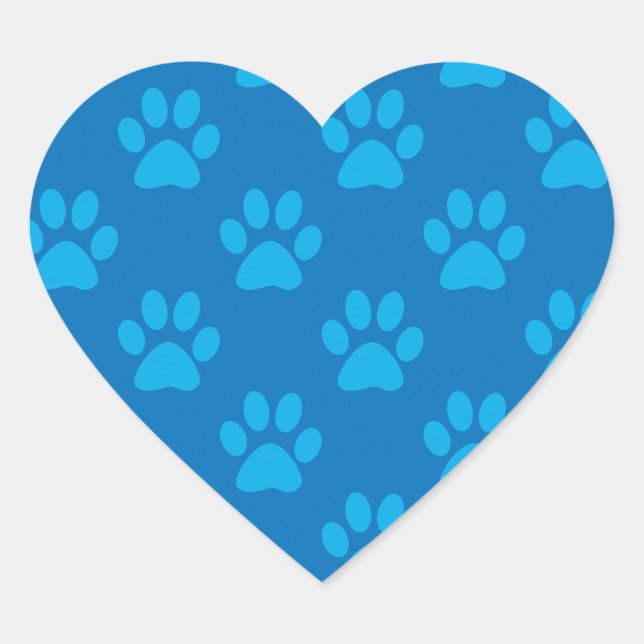Blue puppy paws pattern heart sticker (Front)