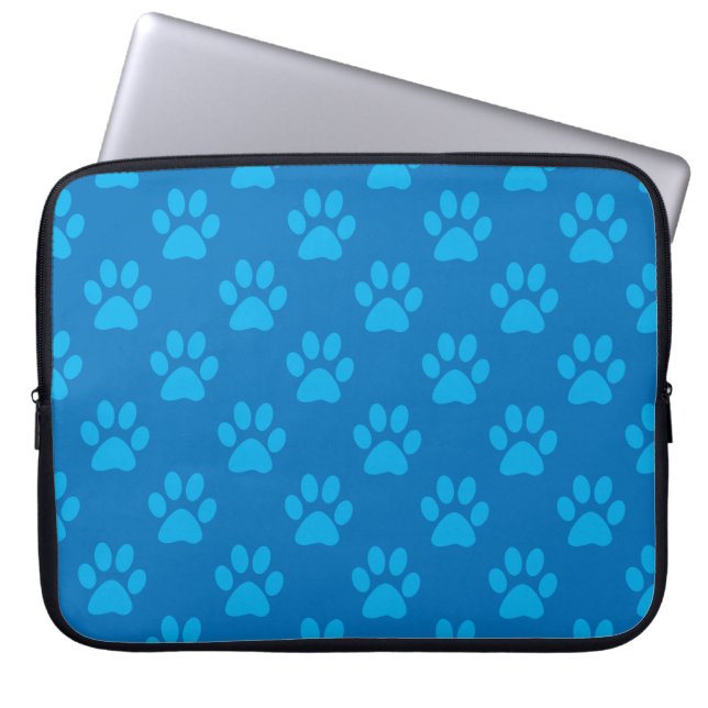 Blue puppy paws pattern laptop sleeve (Front)