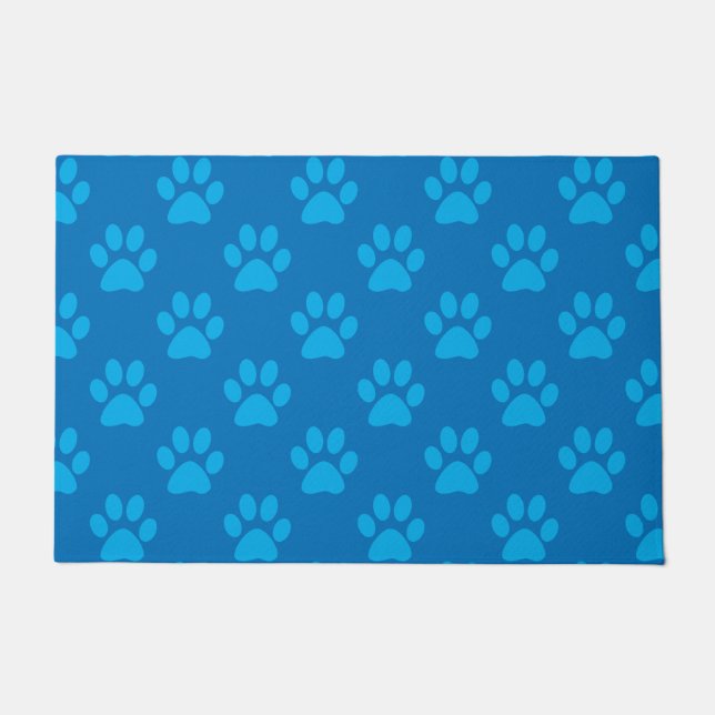 Blue puppy paws print doormat (Front)