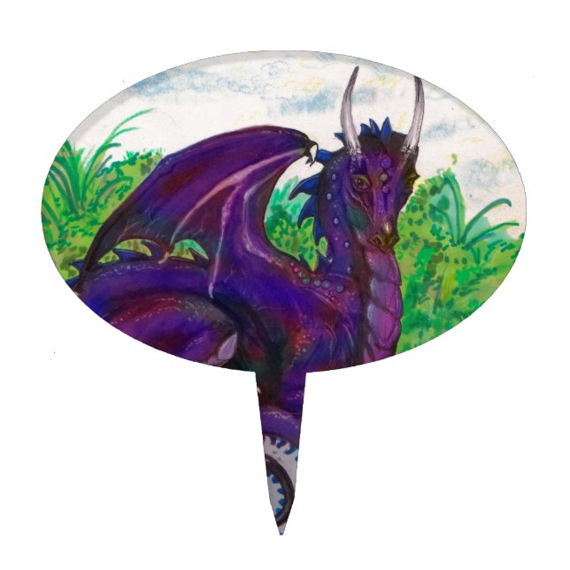 Blue Purp Dragon Dragoness Crimson Fantasy Monster Cake Topper (Front)