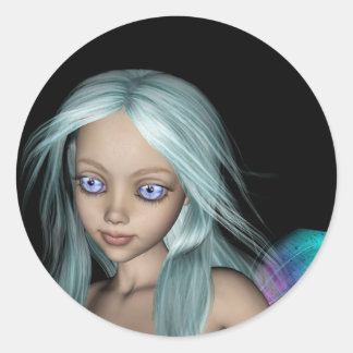 Blue & Purple 3D Mermaid 5 Close-up Classic Round Sticker