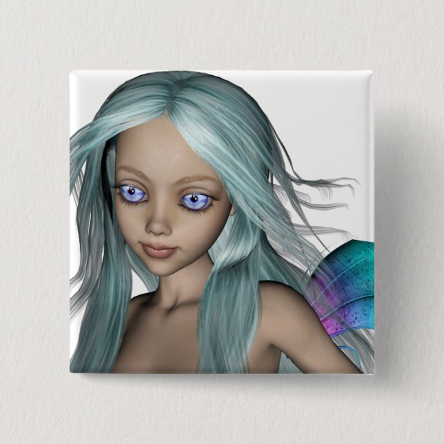 Blue & Purple 3D Mermaid 5 Close-up Pinback Button (Front)