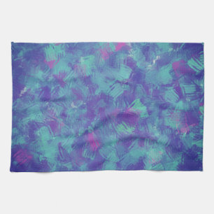 Blue purple Abstract Brush Strokes Design Kitchen Towel