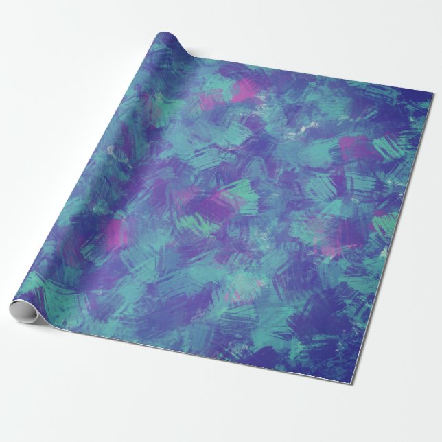 Blue purple Abstract Brush Strokes Design Wrapping Paper (Unrolled)