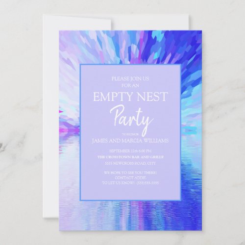 Blue Purple Abstract Empty Nest Party Invitation