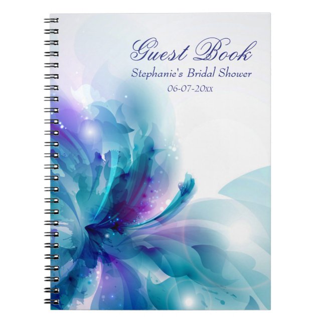 Blue & Purple Abstract Flower Shower Guest Book (Front)