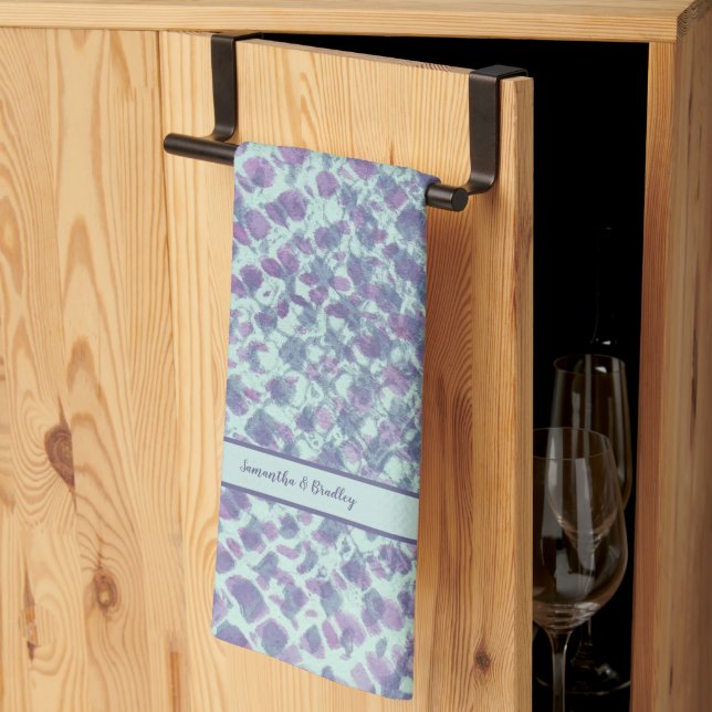 Blue Purple Abstract Modern Pattern Kitchen Towels (Thirds Fold)