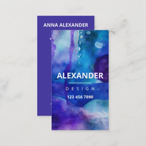 Blue Purple Abstract Watercolor Business Card