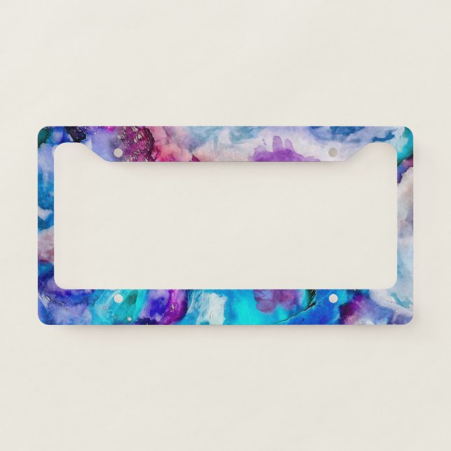 Blue & Purple Abstract Watercolor License Plate Frame (Front)
