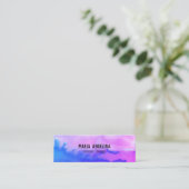 Blue purple abstract watercolor mini business card (Standing Front)