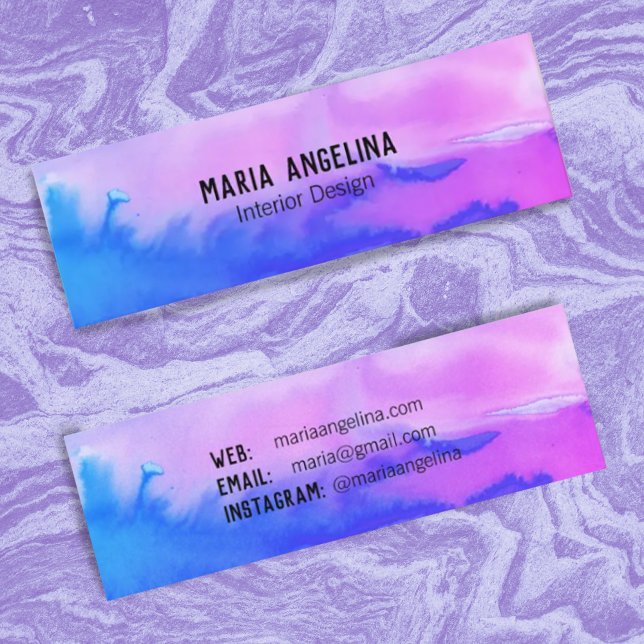 Blue purple abstract watercolor mini business card