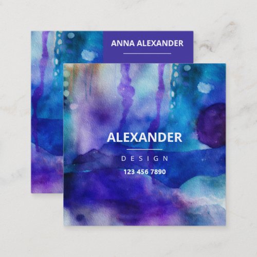 Blue Purple Abstract Watercolor Square Business Card