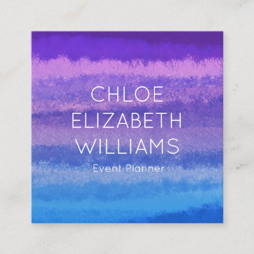 Blue Purple Abstract Watercolor Textured Stripes Square Business Card