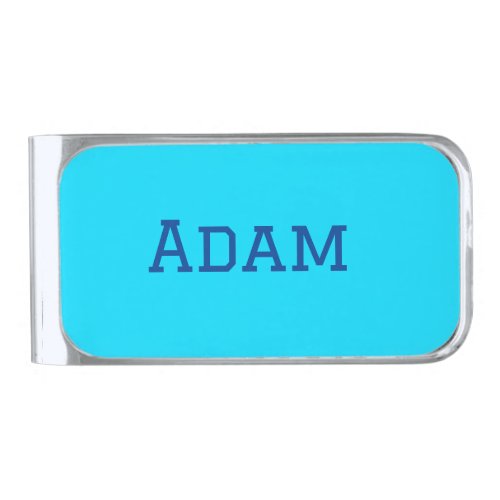 Blue purple add name text back to school message s silver finish money clip