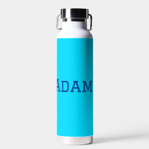 Blue purple add name text back to school message s water bottle
