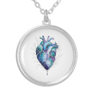 Blue & Purple Anatomical Heart Silver Plated Necklace