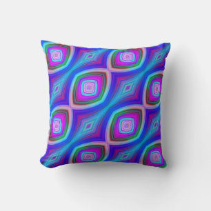 Blue Purple and Aqua Pattern Psychedelic Throw Pillow