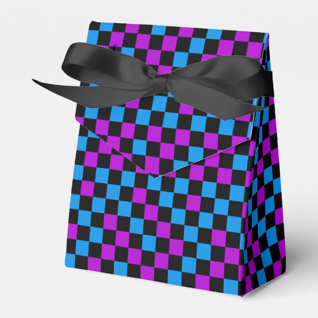 Blue Purple And Black Checkered Pattern  Favor Boxes (Front Side)
