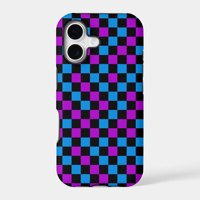 Blue Purple And Black Checkered Pattern  Iphone Case (Back)