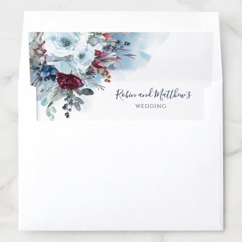 Blue Purple and Burgundy Floral  and Watercolor Envelope Liner