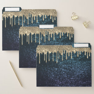 Blue, Purple and Gold Glitter Drip File Folder