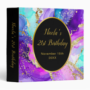 Blue, Purple and Gold Ink Birthday Party 3 Ring Binder