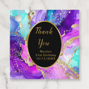 Blue, Purple and Gold Ink Birthday Party Favor Tags