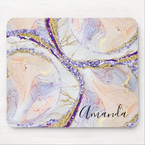 Blue  Purple And Gold Marble Abstract Monogram Mouse Pad