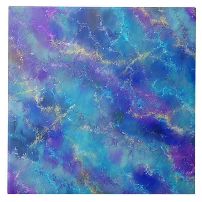 Blue, Purple And Gold Marble Pattern Ceramic Tile (Front)