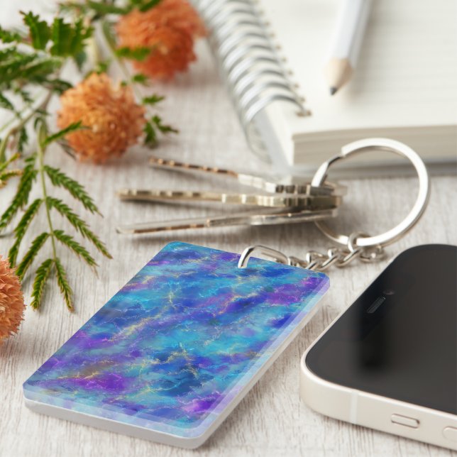 Blue, Purple, and Gold Marble Pattern Keychain (Front Right)
