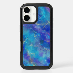 Blue, Purple, and Gold Marble Pattern iPhone 16 Case