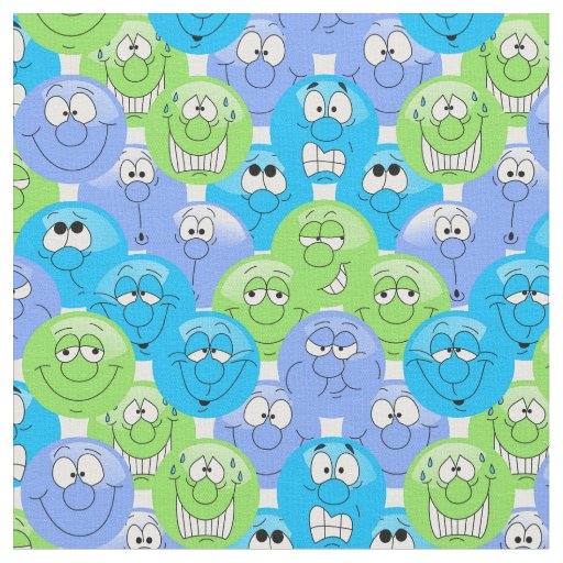 Blue, Purple  and Green 😀 Emoji Pattern Fabric