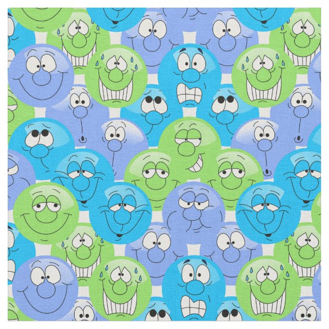 Blue, Purple  and Green 😀 Emoji Pattern Fabric (Close Up)