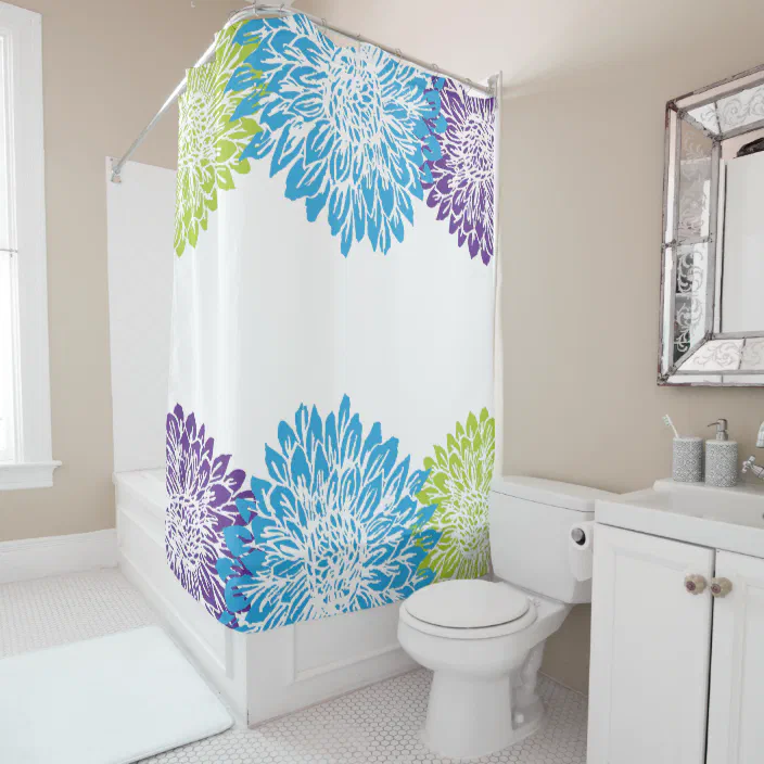 Blue Purple And Lime Green Flower, Shower Curtain Purple And Green