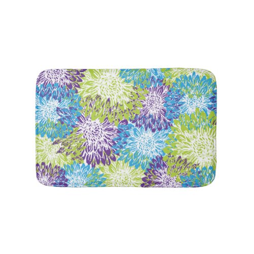 Blue Purple and Lime Green Mums Bathroom Mat
