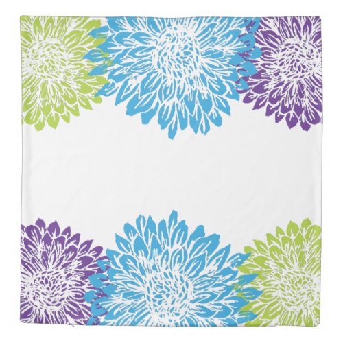 Blue Purple and Lime Green Mums Duvet Cover